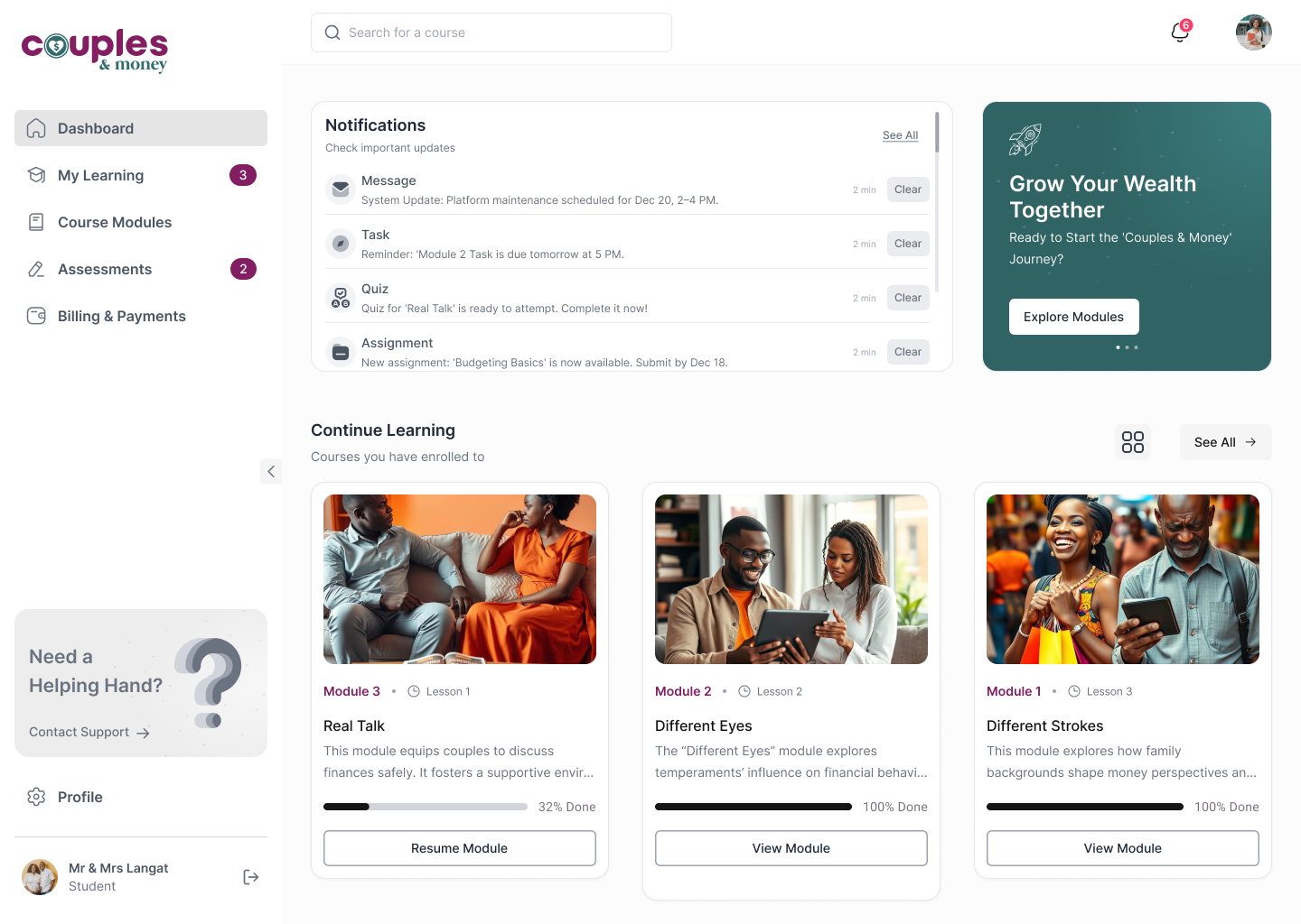 Couples N Money LMS & Website